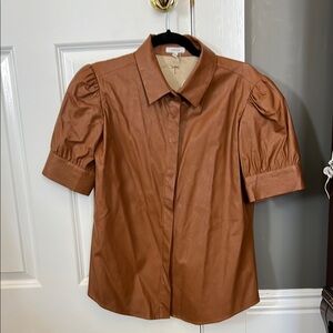 Elegant Brown Puff Sleeve Women's Top